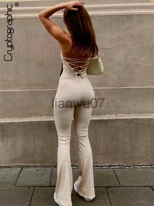 Kvinnor Jumpsuits Rompers Cryptographic Bandage Sexig rygglös elegant stropplösa jumpsuits Women Club Party Flare Pants Rompers One Piece Outfits Overa J230629