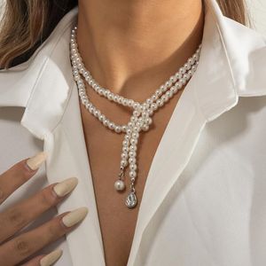 Pendant Necklaces Elegant White Imitation Pearl Waterdrop Necklace Round Wedding Choker For Women Charm Fashion Jewelry