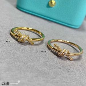 Designer V gold Gu ailing same knot ring with diamond interwoven Tanabata Valentines Day gift 76ZV