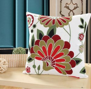 Cartoon Rose Floral Vases Tulips Embroidered Pillowcase Back Cushion Cover Casual Cotton Case Sofa Bedroom Decro 45x45cm