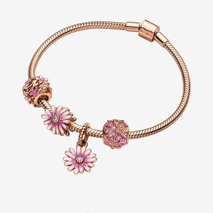 Hot Sale 925 Silver Charms Armband Rose Gold Flower Pendant Classic Designer Jewelry Lady Party Gift Diy Fit Pandora Armband för kvinnor med originallåda