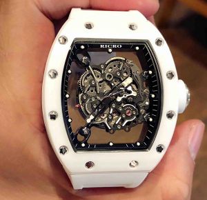 Zegarek męski biały ceramiczny i stalowy ruch automatyczny ruch motyla Kurek gumowy wielokolorowy pasek ricro męskie zegarki męskie