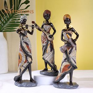 Objetos decorativos Estatuetas NORTHEUINS Resina Vintage African Craft Ornament Black Women Art Escultura Home Living Room Desktop Decor for Interior 230628