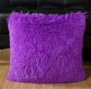 Ny fluffig päls dekorativ kast kudde täcker lyx kristall plysch sammet mjuk kudde täcker fast färgad soffa bil sängkuddar