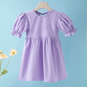 16193 Summer Baby Girls Cotton Dress Short Sleeve Lace Up Princess Skirt Children Casual Dresses