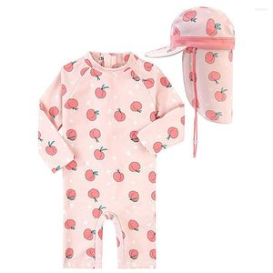 Costumi da bagno da donna Ragazza protezione solare 2023 Costume da bagno a maniche lunghe con stampa pesca per bambini 1-7 anni Costume da bagno per neonato intero per bambini