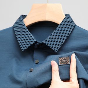 メンズポロスシルク通気性短袖Tシャツラペルトップファッションハイエンド刺繍カジュアルビジネスポロシャツウェア230629