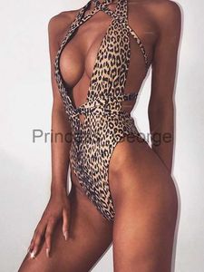 Party Dresses BKLD Sexy Leopard Print Women Bodysuit Deep V Neck Summer Beachwear Bandage Hollow Out Backless Ladies Playsuit Bohemian Clothes x0629