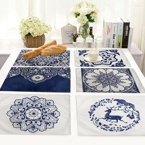 Table Napkin Chinese Style Life 4 Pieces Set Kitchen Mats Cotton Linen Porcelain Pattern Decorative Placemats