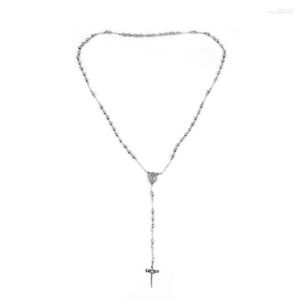 Kedjor Classic Silver Rosary Beads Chain Cross Crucifix Religious Catholic Hip-Hop Rapper Rostfritt stål Neckla Kvinnors herrar