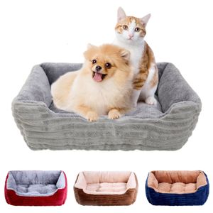 Kattbäddar möbler husdjur hund säng kudde fyrkant mjuk plysch kennel för små medelstora hundar valp tillbehör sömn hus vattentätt 230628