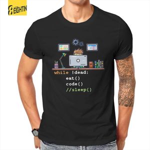 Mens Tshirts Funny Programmer Computer Science Python T Shirts For Men Pure Cotton Novelty Eat Code Sleep Tee Shirt Topps vuxen 230629