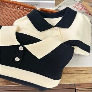 Autumn and Winter New Children's Polo Collar Striped Sweater for Boys and Girls Leisure Sweater for Warm POL0 Shirt