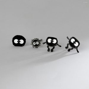Stud Earrings Trend Cartoon Anime Small Black Funny Briquettes Earring Women Cute Girl Slver Jewelry Pendientes Birthday Gift