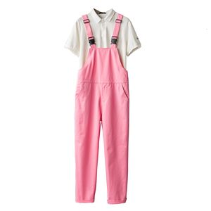 Men's Jeans Men Pink Bib Overalls Casual Adjustable Suspenders Jumpsuits Y2K Loose Straight Pants 230628