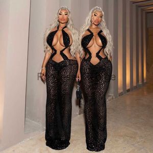 Abiti da festa Sexy Backless Cut Out Maxi Dress Donna Fori a rete See Through Party Vestidos 2023 Summer Black Gothic Fairy Grunge Clothes x0629