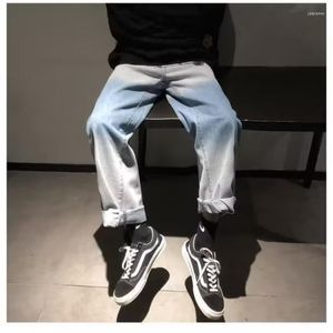 Jeans da uomo 2023 Streetwear Straight Gradient Uomo Autunno Casual Tinta unita Basic Elastico in vita Pantaloni in denim Y2k Techwear