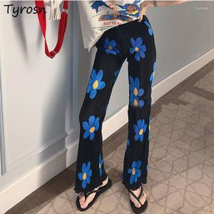 Calça Feminina Flare Feminina Estudantes Florais Confortável Vintage Moda Diária Solta Lazer All-match Summer Designer Especial Estilo Coreano