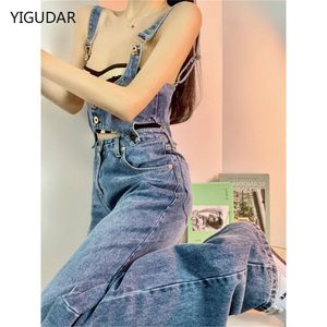 Rock Fashion Lose Pocket Jeans Frauen Herbst -Labbehose Overall Schultergurt Jumpsuit Jeanshose für Frauen Jeans weites Bein