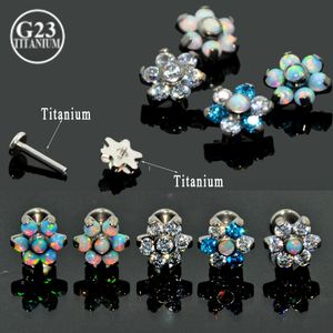 Navel Bell Button Rings Bog10 Piece G23 OPAL GEM LABRET LIP BAR RING ZIRCON FLOWER EAR THEBERAGE TRAGUS HELIX PIERCING SCREW FIT TOP 16G 230628