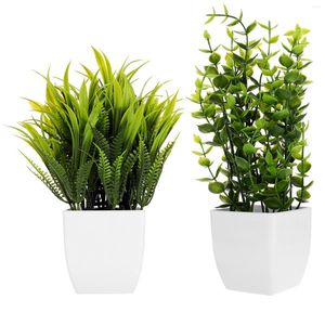 Decorative Flowers 2 Pcs Artificial Potted Tabletop Outdoor Plants Lifelike Small Bonsai Home Faux False Display