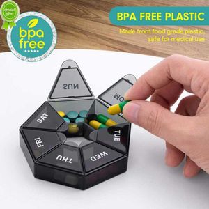 Mini 7 Day Pill Box Rotating Case Splitter Pill Organizer Portable Travel Tabletter Vitamin Fish Oils Medicine Container Case Box