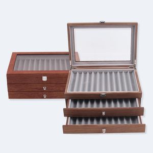 Pennor 3 lager Wood Pen Display Box 34 Pen Organizer Box, Pen Display Case Storage Fountain Pen Collector Organizer med glasfönster