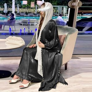 Roupas étnicas Conjuntos de vestidos muçulmanos modestos Moda Brilhante Seda Cetim Contas de Cor Sólida Conjunto de Duas Peças Islamismo Muçulmano