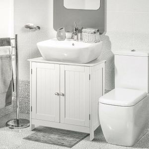 Mobiletto moderno per lavabo da bagno con 2 ripiani in legno bianco