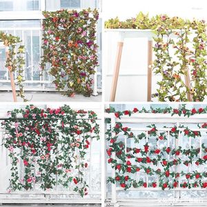 Fiori decorativi 4.5M Fiore artificiale di alta qualità per matrimonio Rosa romantico Rose Garden Arch Decor Outdoor Luxury Vite finta 69 teste