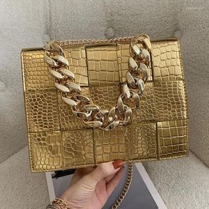 Abendtaschen Tasche für Frauen Alligator Krokodil Muster Umhängetasche Dame Kette Schulter Gold Orange Blau Handtasche Totes