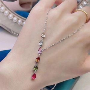 Cluster Rings Natural Tourmaline Necklace Candy Color Matching 925 Sterling Silver Made Of Women's Everyday Wear