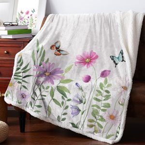 Battaniye Bahar Çiçek Kelebek Kaşmir Battaniye Kış Sıcak Yumuşak Yataklar için Atmak Kanepe Yün Yatak Örtüsü 230628