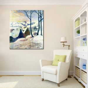 Fine Canvas Art Village in the Snow Handmade Paul Gauguin Painting Modern Restaurant Wall Decor