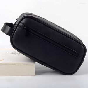 Cosmetic Bags Simple Toiletry Wash Bag PU Leather Black Handbag Waterproof Organizer Pouch Women Men Portable MakeUp