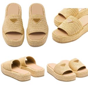 Sandalen Designerinnen Frauen Raffia Plattformrutschen Slipper Mode echte Lederrutsche Schuh einfache Jugendruhrschuhe Moccasin Sommerschuhe Beach Hotel