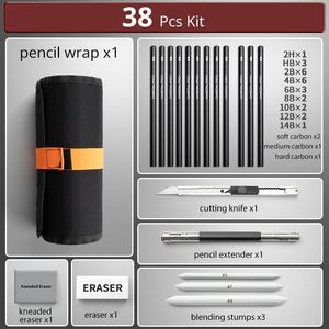 Pens 27/38/47pcs Sketch Pencils Set Sketching Kit Roll Up Canvas Wrap Bag Drawing Art Supplies Charcoals Kneaded Eraser Pencil Case