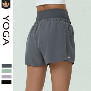 AL Yoga Outfit Fitness Pants Women's Summer فضفاضة عالية الخصر السراويل الرياضية الضيقة طبقة مزدوجة المضادة للمشي خفيفة الترفيه اللياقة البدنية السراويل