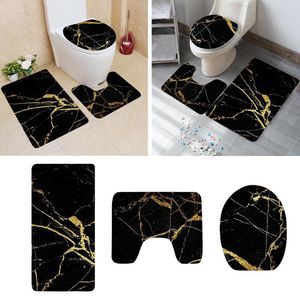 Banyo Paspasları Siyah Ve Altın 3 Parça Banyo Kilim Seti Halı Paspas Tuvalet Kapak Yüz Havlusu Havlu Askısı