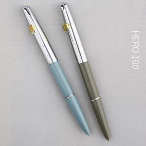 Pens Hero 100 14k Gold Nib Classic Fountain Pen Quality Quality Metal All Steel / Semisteel Formate Ink Pen Corne Set