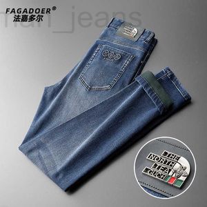 Herr jeans designer ljus lyx mode bomull vinter byxor mäns smala rak tvätt förtjockad affärs jeans a6s4