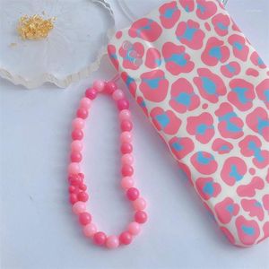 Schlüsselanhänger Nette Rosa Bearphone Kette Harajuku Geometrische Candy Farbe Telefon Koreanische Charms Ins Schlüsselbund Retro Schmuck Geschenk