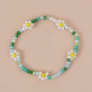 Charm Bracelets Korean Sweet Handmade Crystal Beaded Daisy Flower Bracelet For Women Girl Exquisite Small Beads Chain Jewelry G