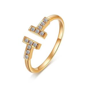Vendite calde versione coreana luce rossa netta lusso doppio t anello aperto coppia moda semplice Seiko diamante indice congiunto femminile 5BIZ