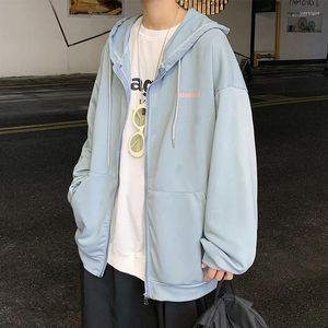 Men's Hoodies #7138 Blue Black Gray Spring Autumn Sweatshirt Tops Pullovers Men Fashion Korean Style Casual Loose Print Zip Up Coat