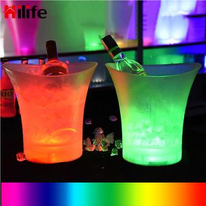 Ice Buckets and Coolers Hilife 5L LED Ice Bucket 4 Color Waterproof Plastic Bar Nightclub Light Up Champagne Whisky Beer Bucks Night Party 230628