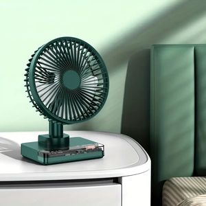 USB Silent Shaking Head Fan With Clock Display Desktop Home Office Small Fan