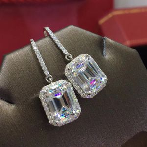 Handgjorda prinsessor klippte 3ct diamant cz örhängen riktig 925 sterling silver fest bröllop dingle örhängen för kvinnor smycken gåva