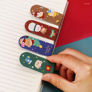 4Pcs/set Christmas Santa Claus Snowman Magnetic Bookmark Creative Stationery Bookmarks Page Flag School Office Supplies Gift