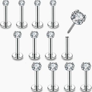 Navel Bell -knappen ringer 50st kroppsmycken 20g 18g 16g Push In Lip Morne Earrings Stud Cz Brosk Helix Tragus Nose Piercings 230628